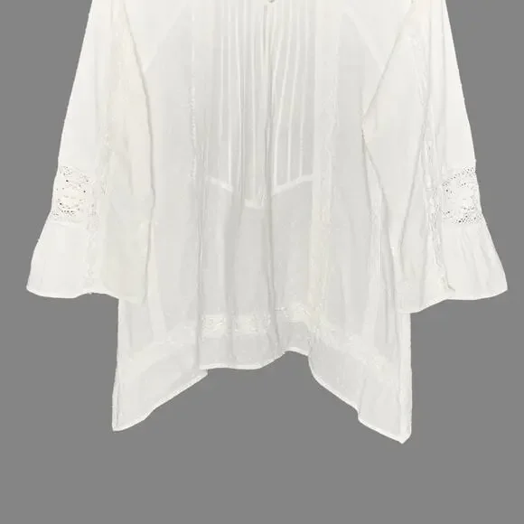Sundance L Womens White Lace Swiss Dot Tunic Peasant Top Relaxed Whimsy - Picture 5 of 7